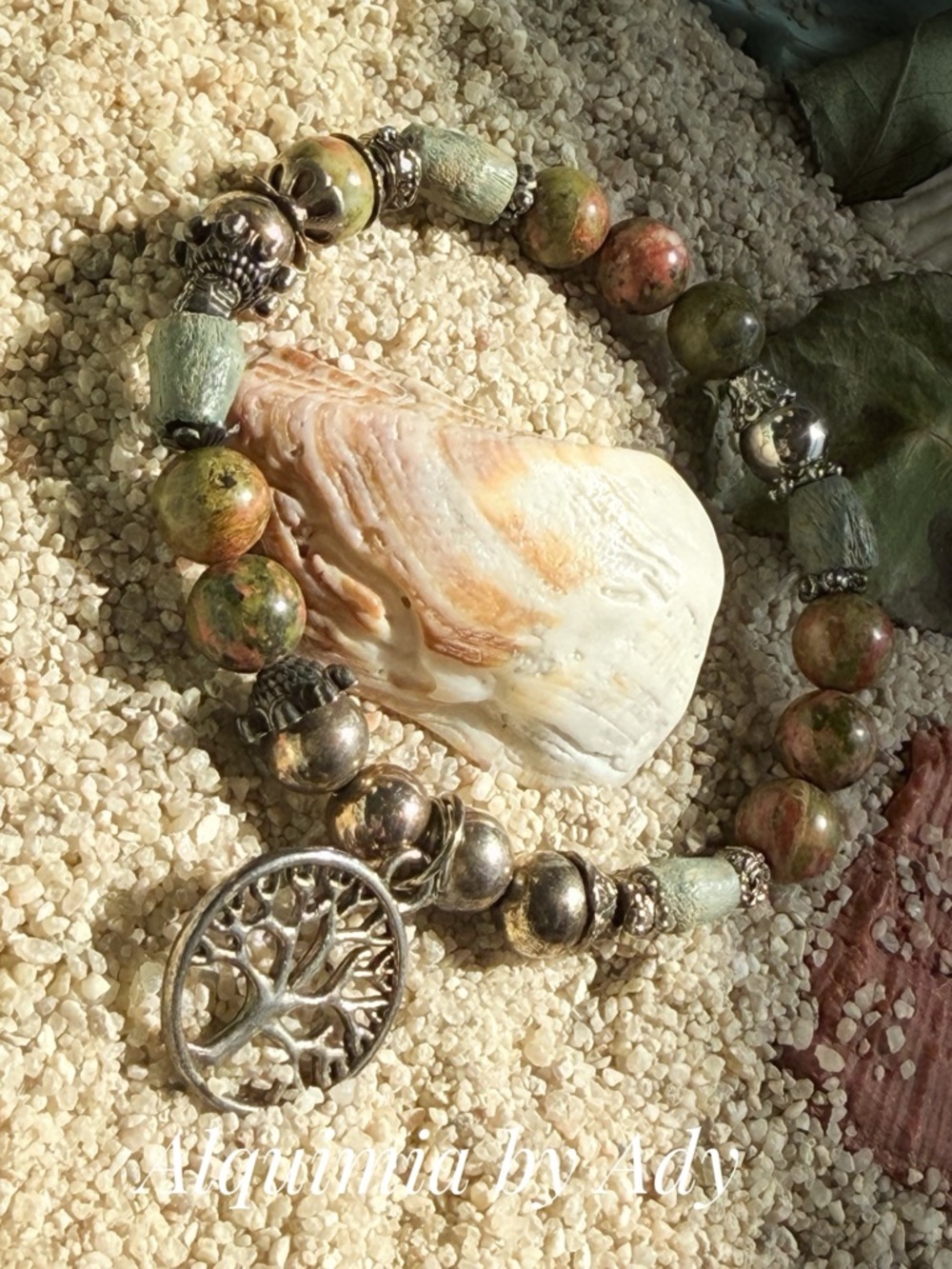 Alquimia Green and Brown Beaded Bracelet with Tree of Life Charm - Picture 1 of 2